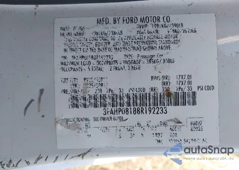 2008 Ford Fusion Sel z USA, uszkodzony, nr VIN 3FAHP08188R192233